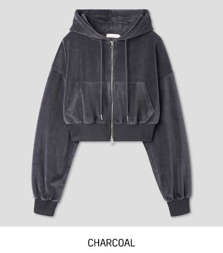 Wrinkle Velour Two Way Crop Hood Zip-Up