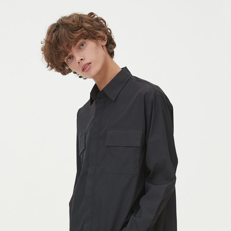 TWO POCKET HIDDEN BUTTONS SHIRTS_BLACK