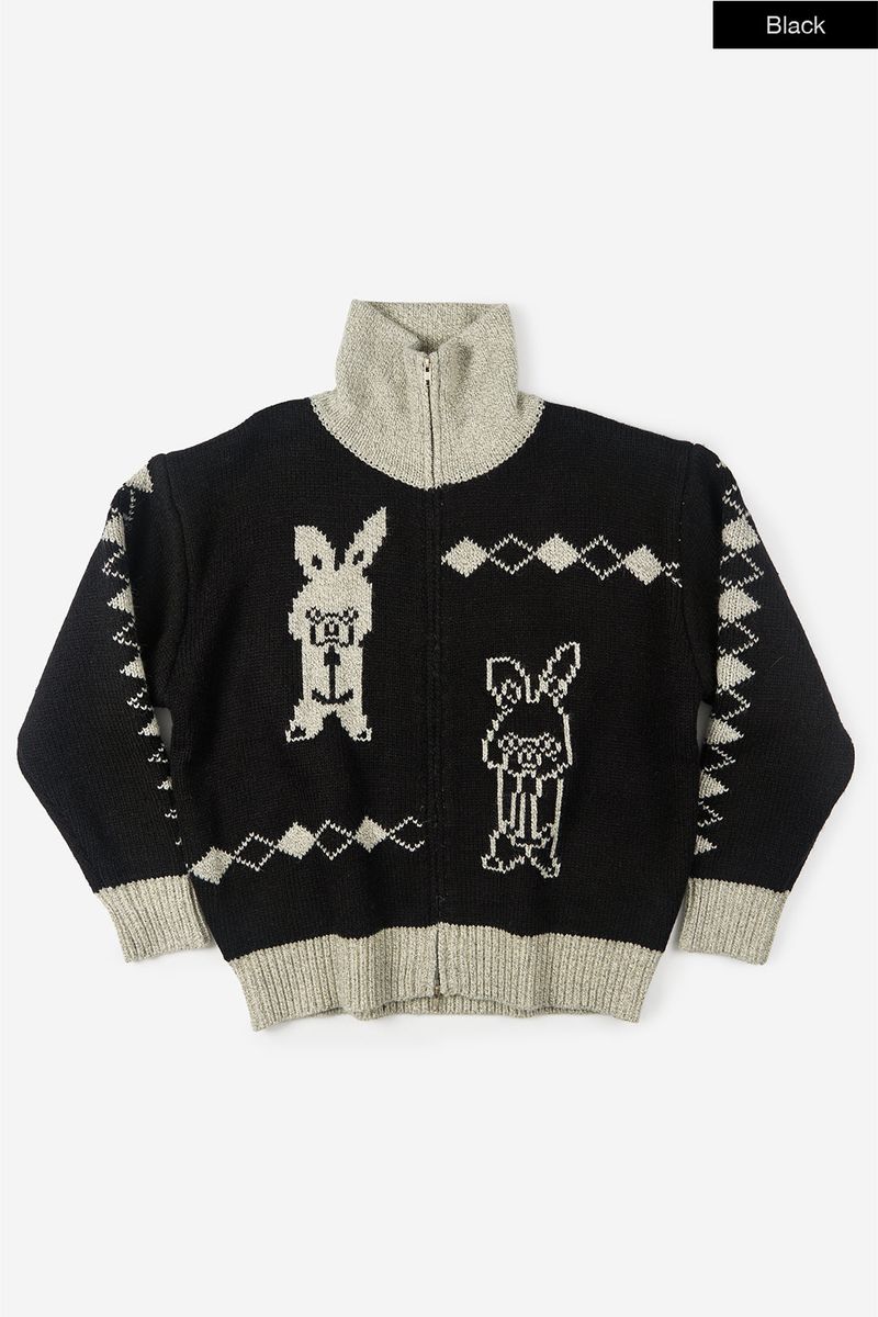 Rabbit knit zip-up sweater