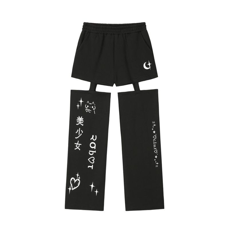 0 7 cut out emoji pants - BLACK