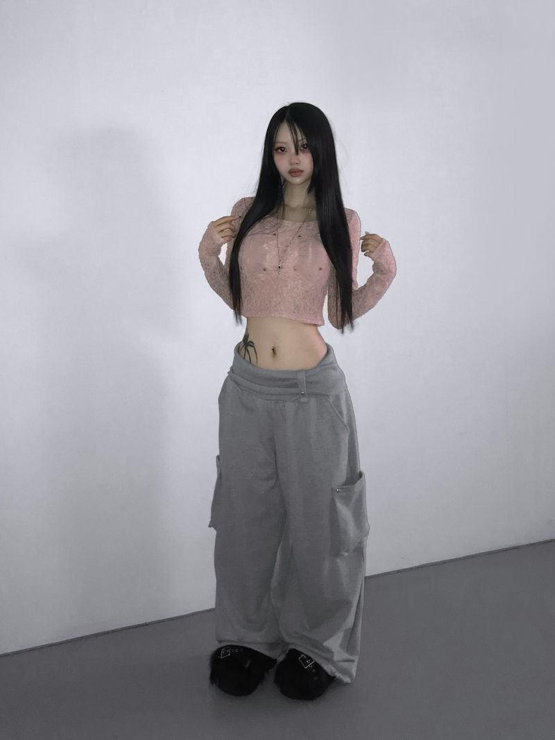 patch lace crop top (3 color)