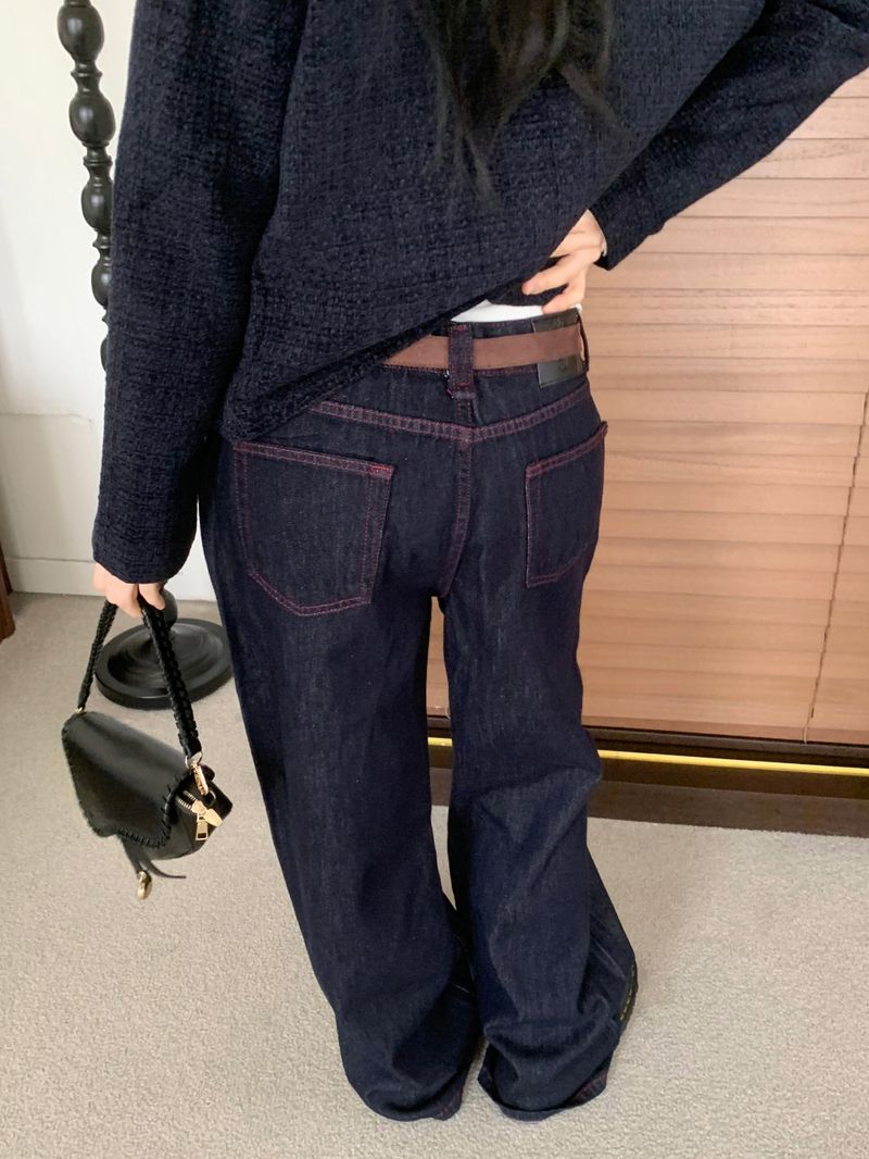 ペニーレッドステッチローワイドデニムパンツ