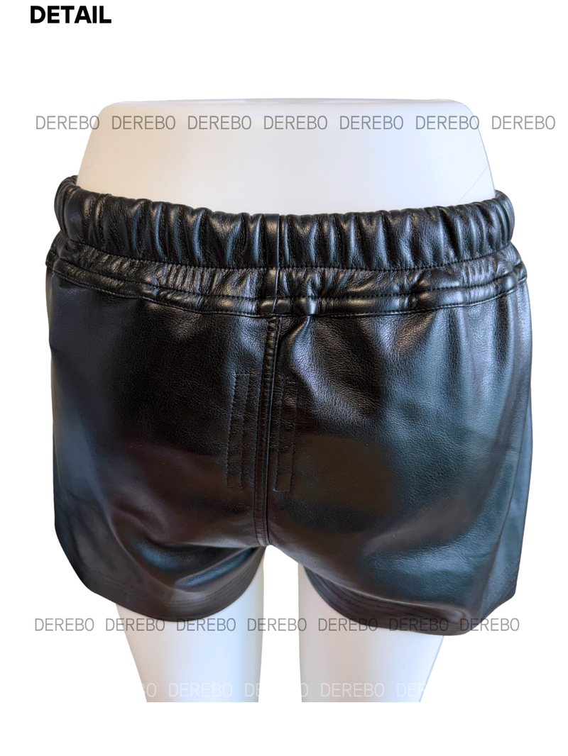 leather open pocket banding short pants