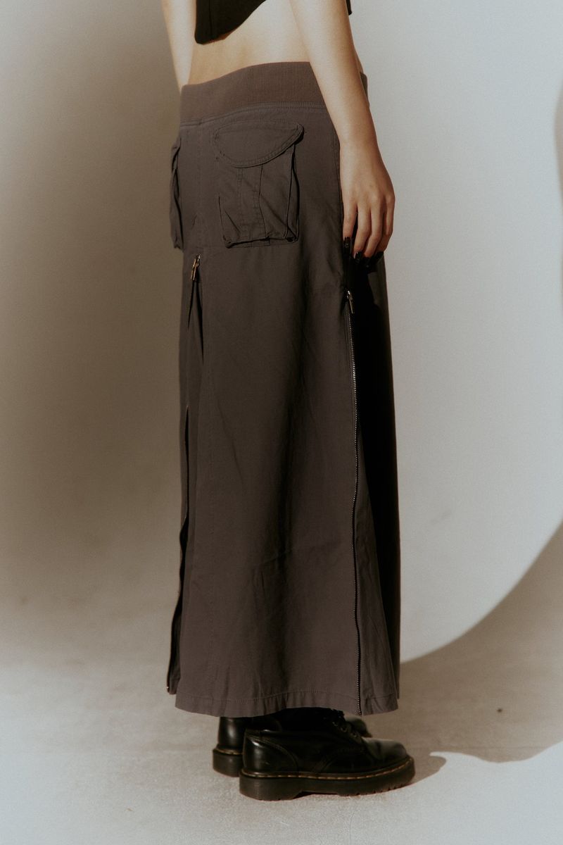07 ZIP WASHED SKIRT CHARCOAL