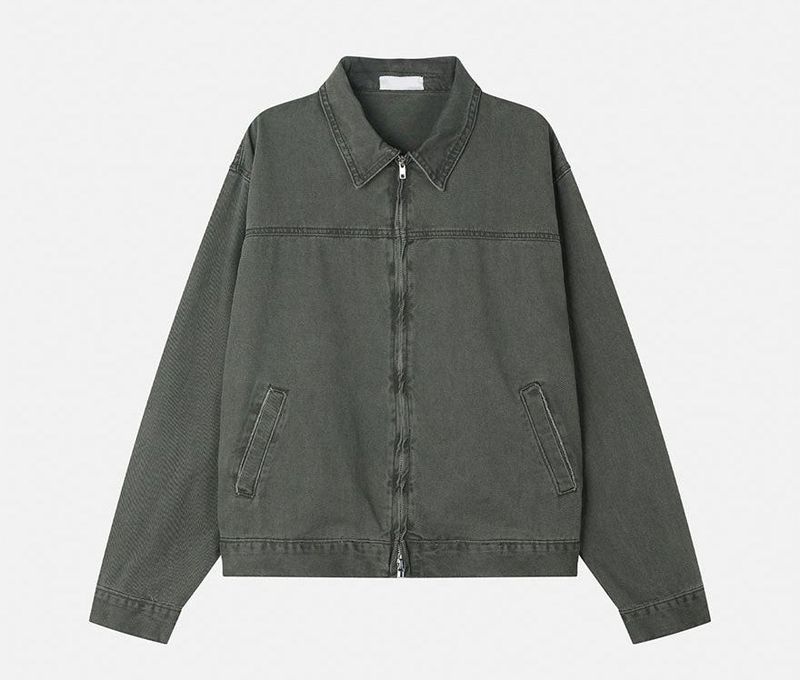 Rentto Basic Collar Zipper Loose Fit Cotton Jacket
