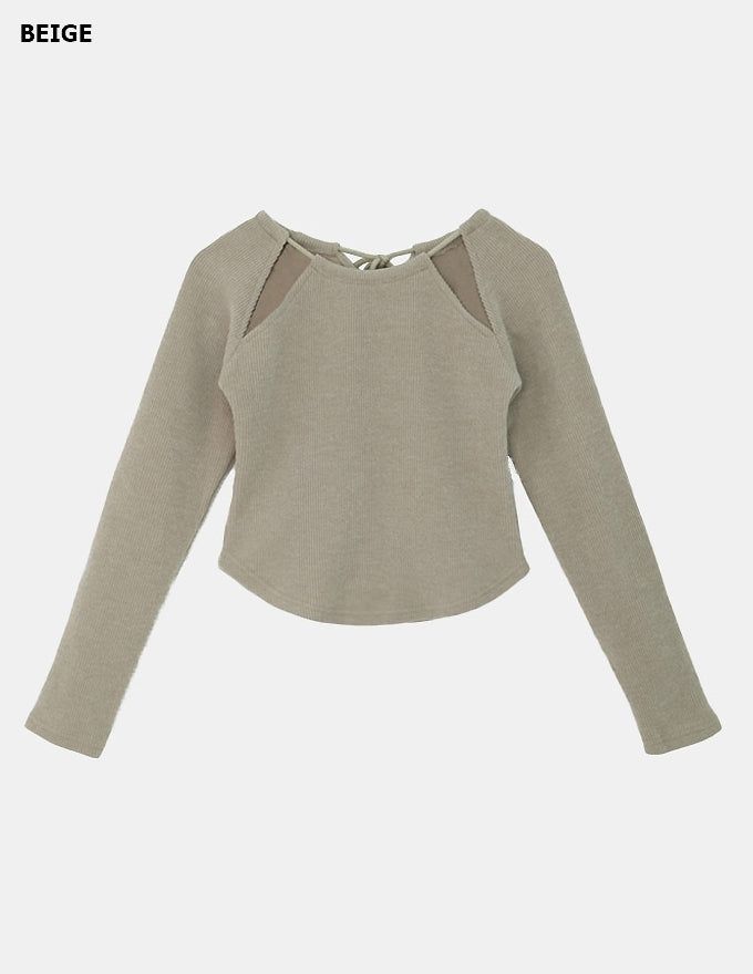 3 Hole String Neckline Ribbed Top