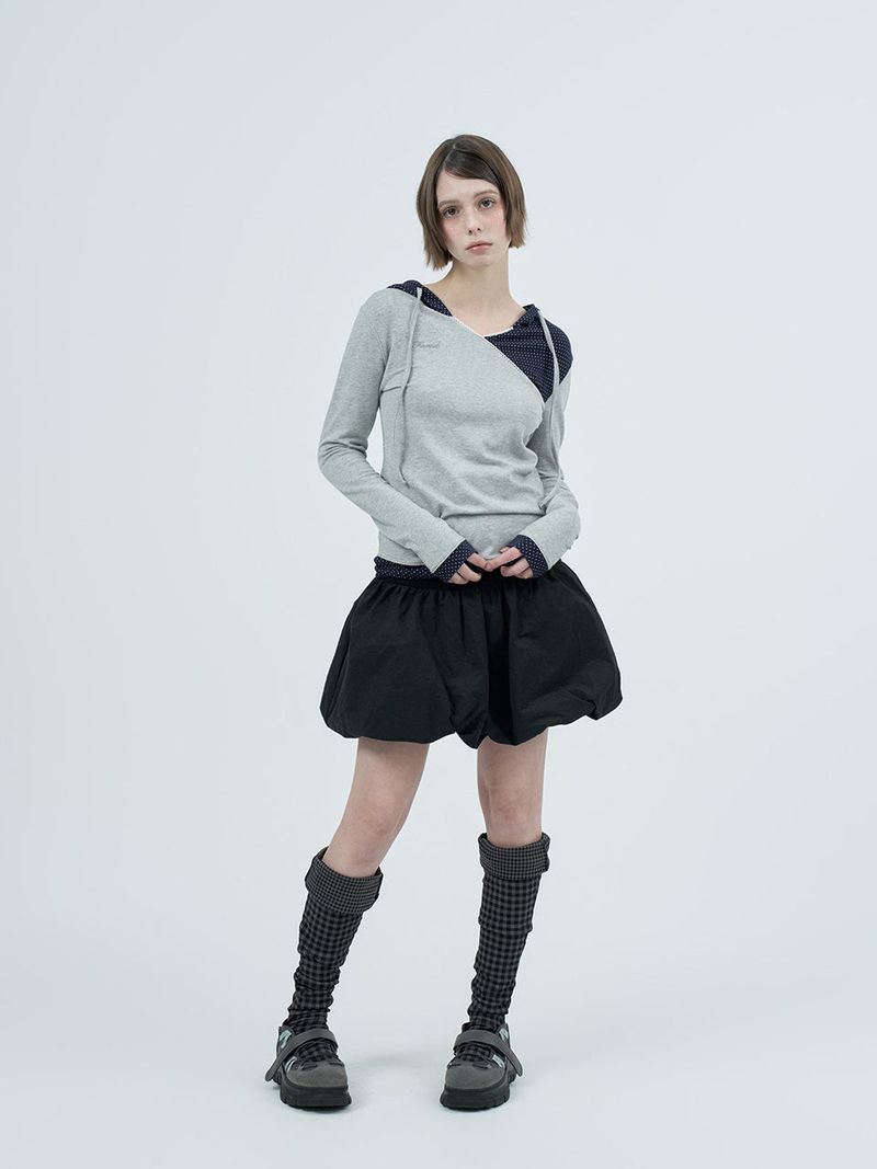 dot wrap layered hoodie / gray