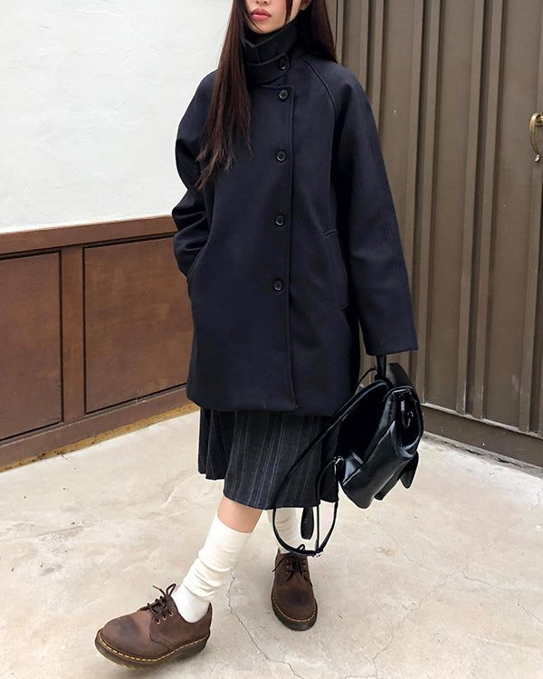 Muchi Balmacaan Oversized Wool Midi Coat