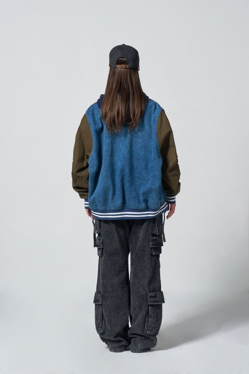 Overpatch Denim Varsity Jacket - KHAKI