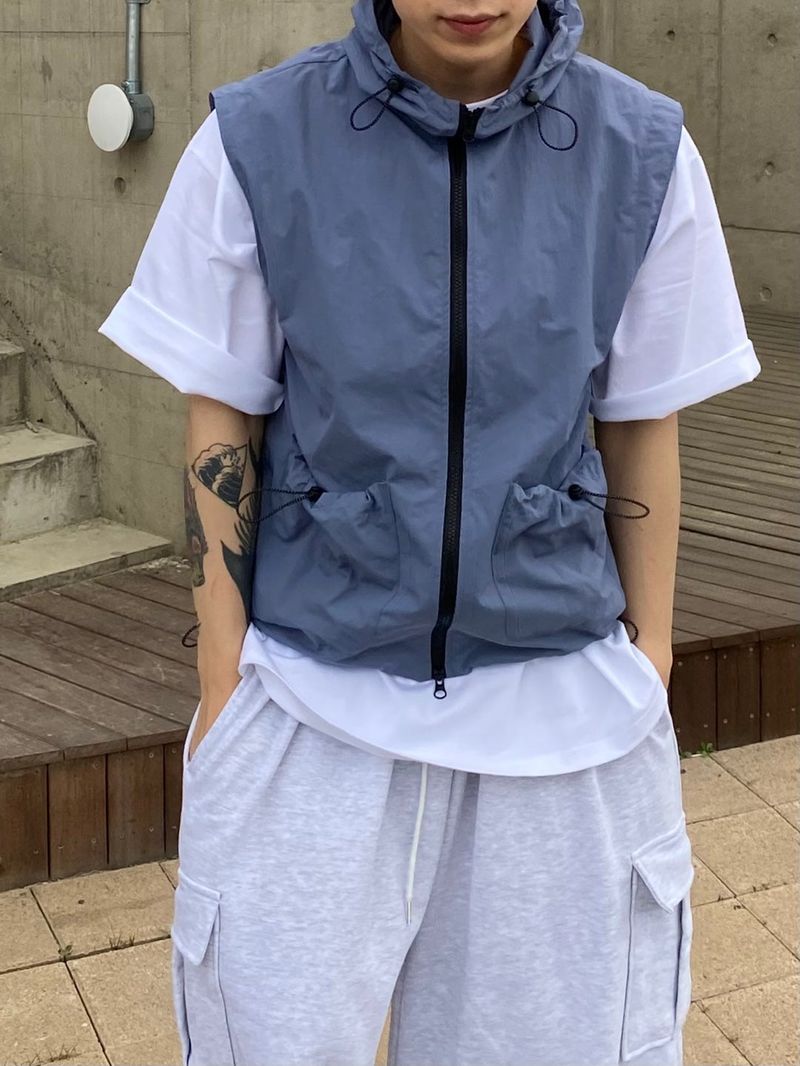 Nylon Pocket Hooded Vest 3C