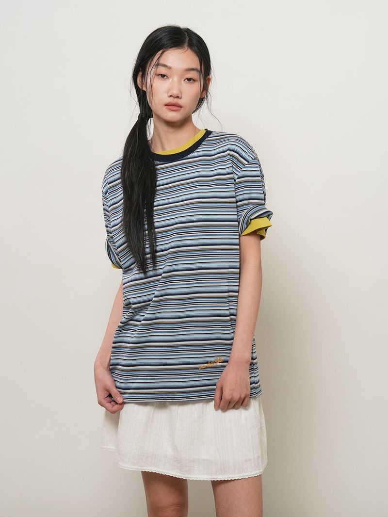 マルチストライプハーフTシャツ
