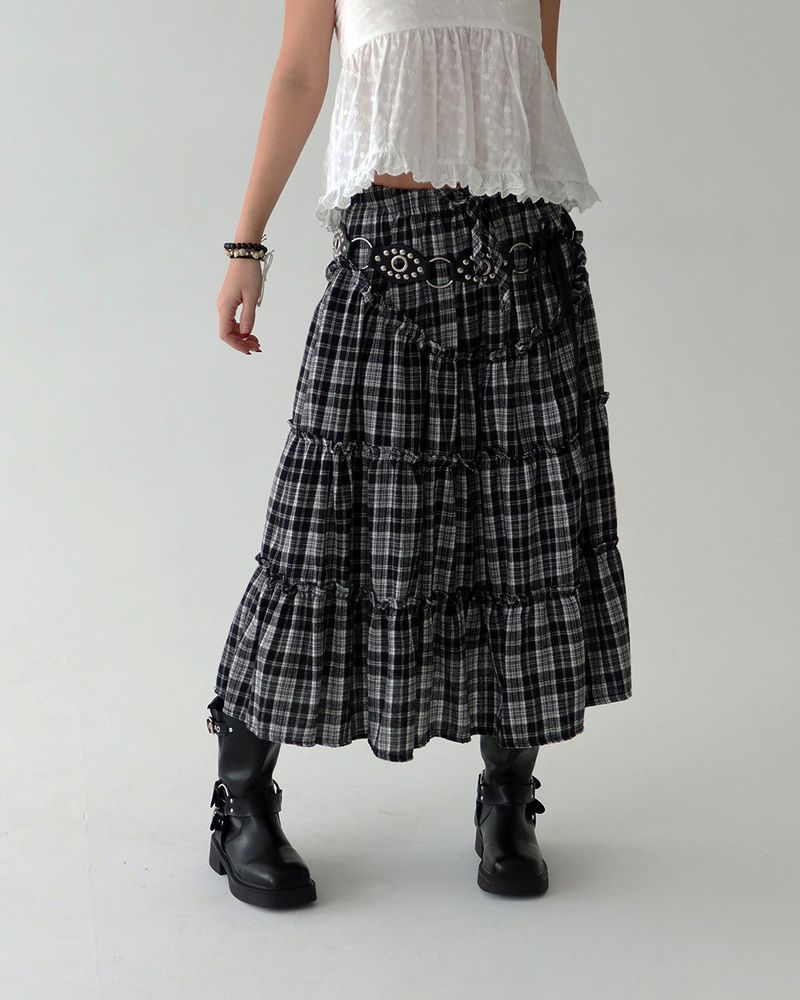 Morigirl Vintage Checkered Long Skirt