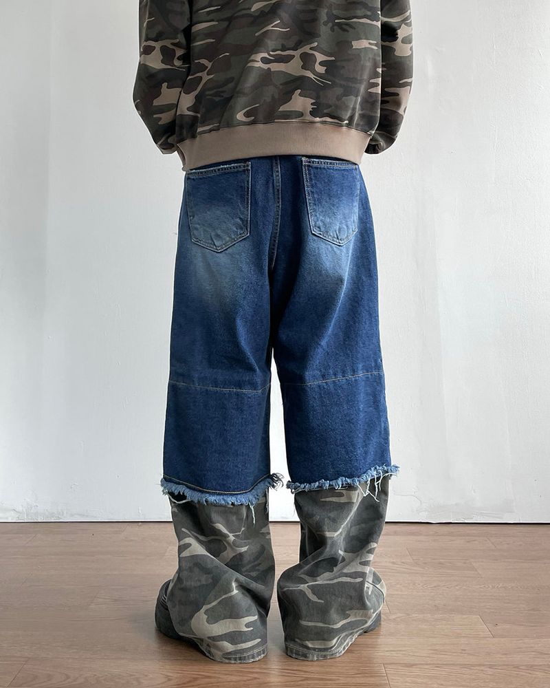 Destroyed Layered Camo Denim Pants