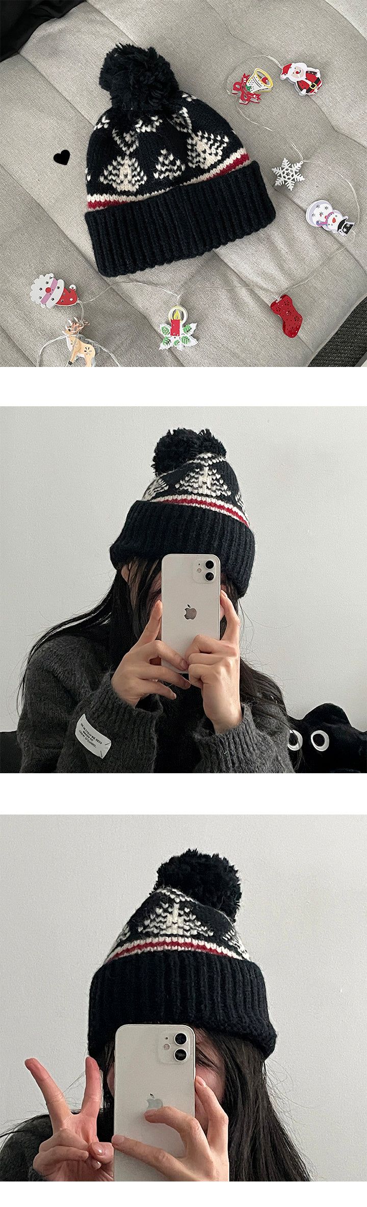 Christmas tree cherry beanie hat