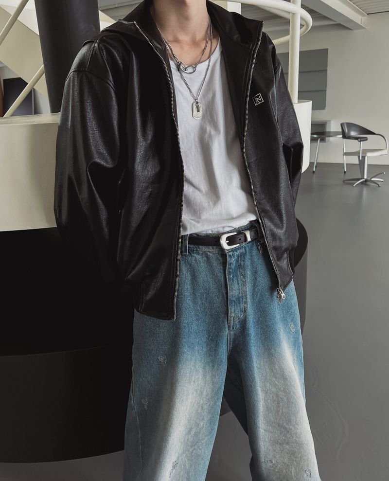 [PREMIUM/MADE] Nut leather label crop hooded jumper