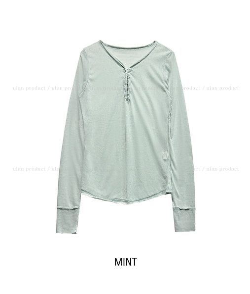 Lower See-through Hook V-Neck Long Sleeve
