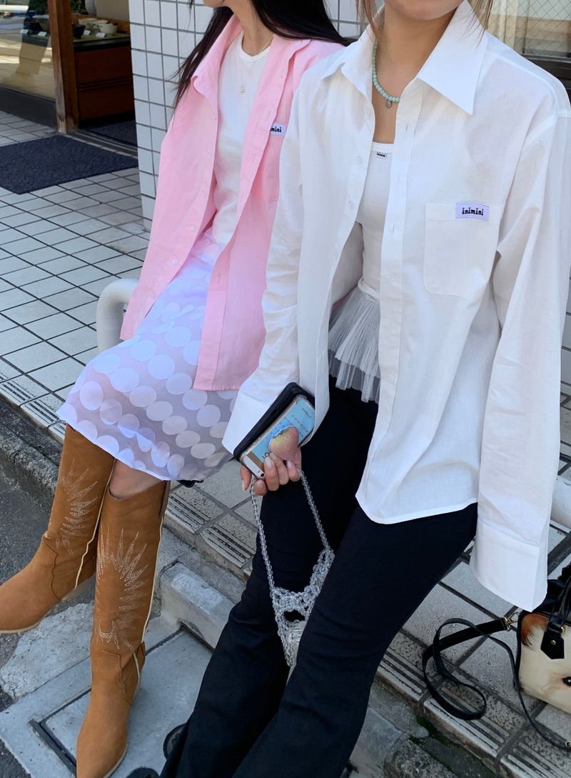 ribbon button shirt-2type(white,pink)