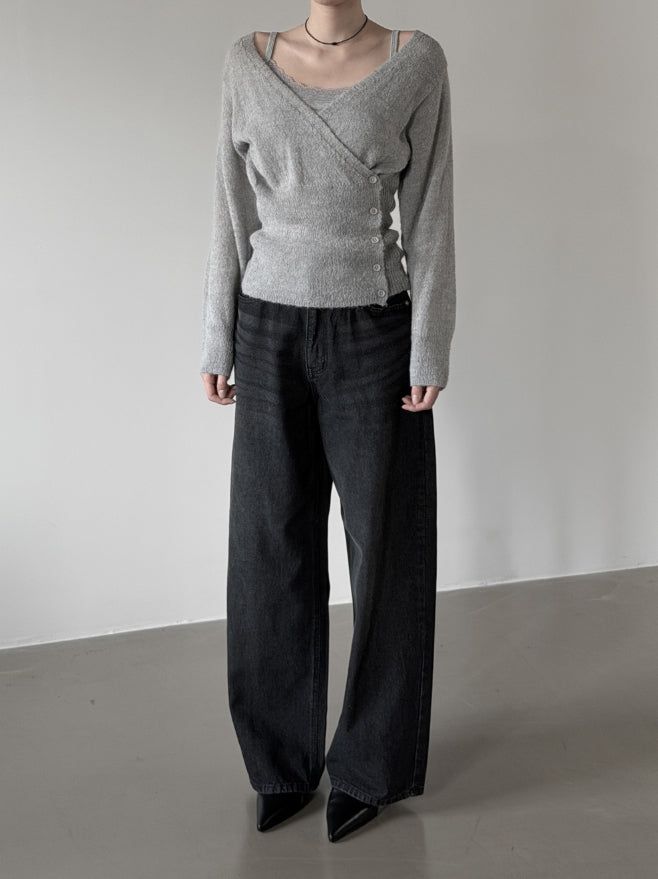 Colin V-neck Wrap Button Wool Knit