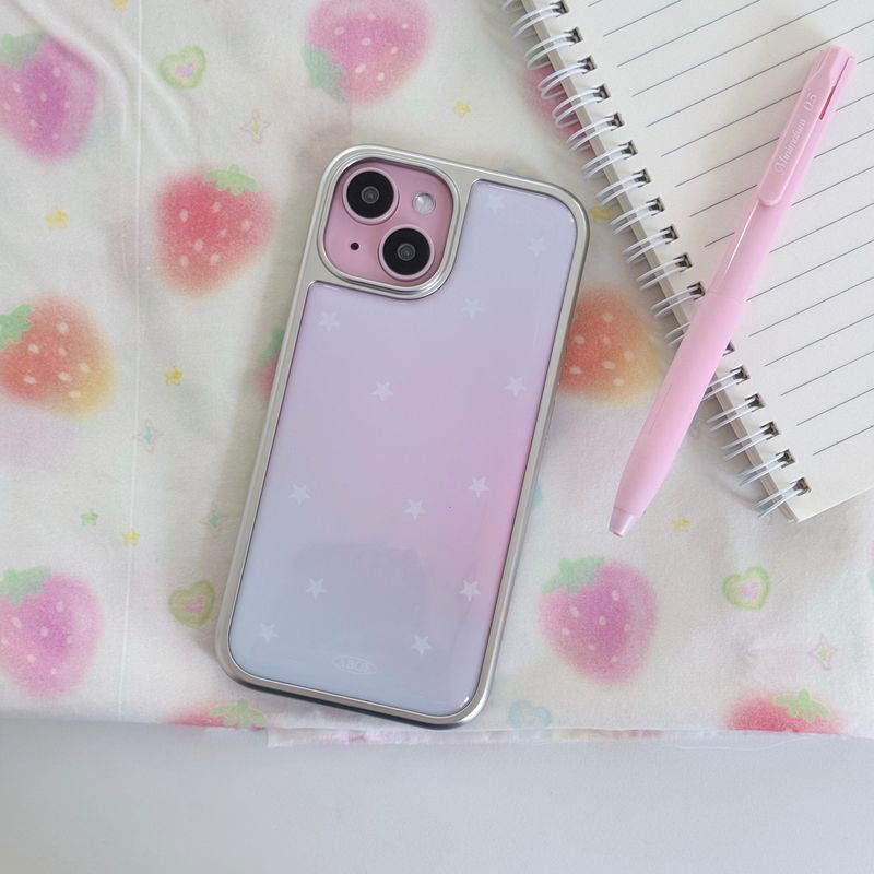 PINK AURORA STAR Silver Epoxy Case