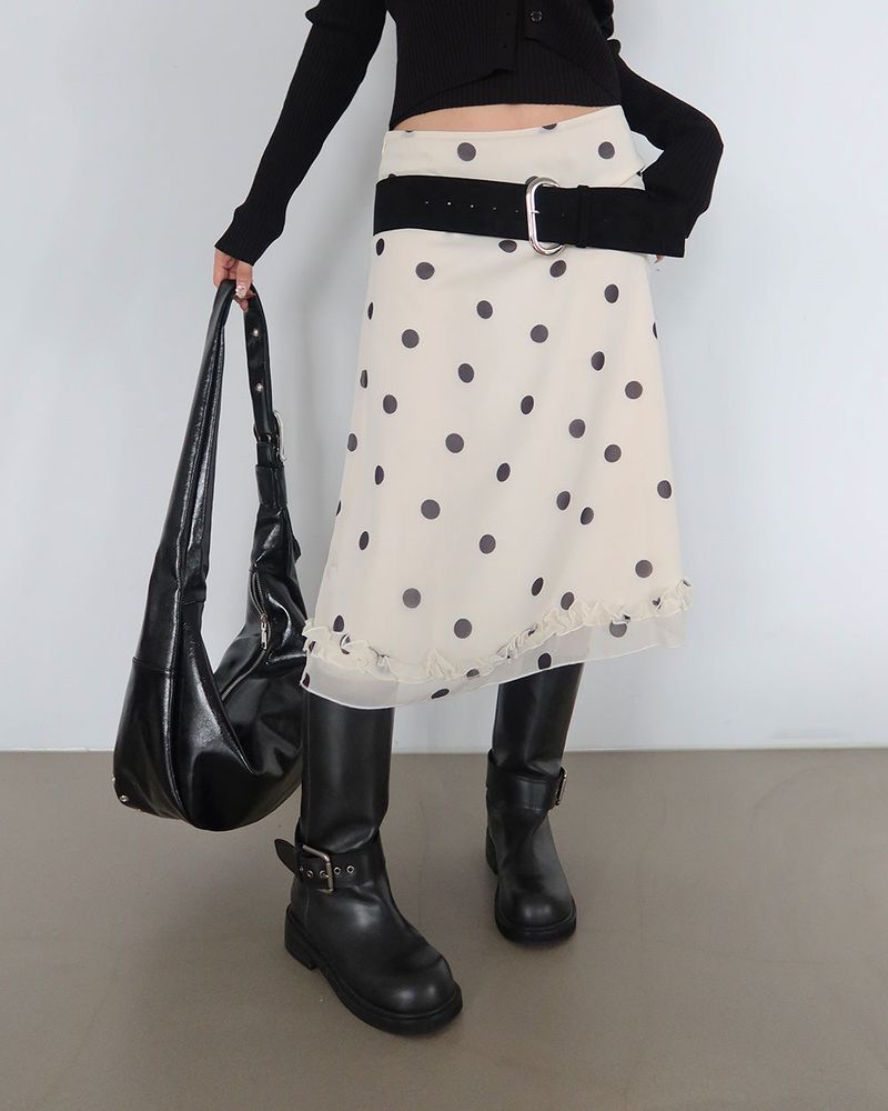 dot frill midi skirt