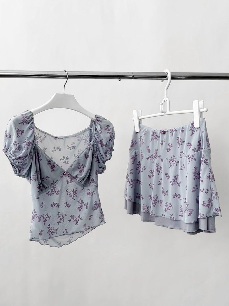 chiffon lavender flower frill skirt