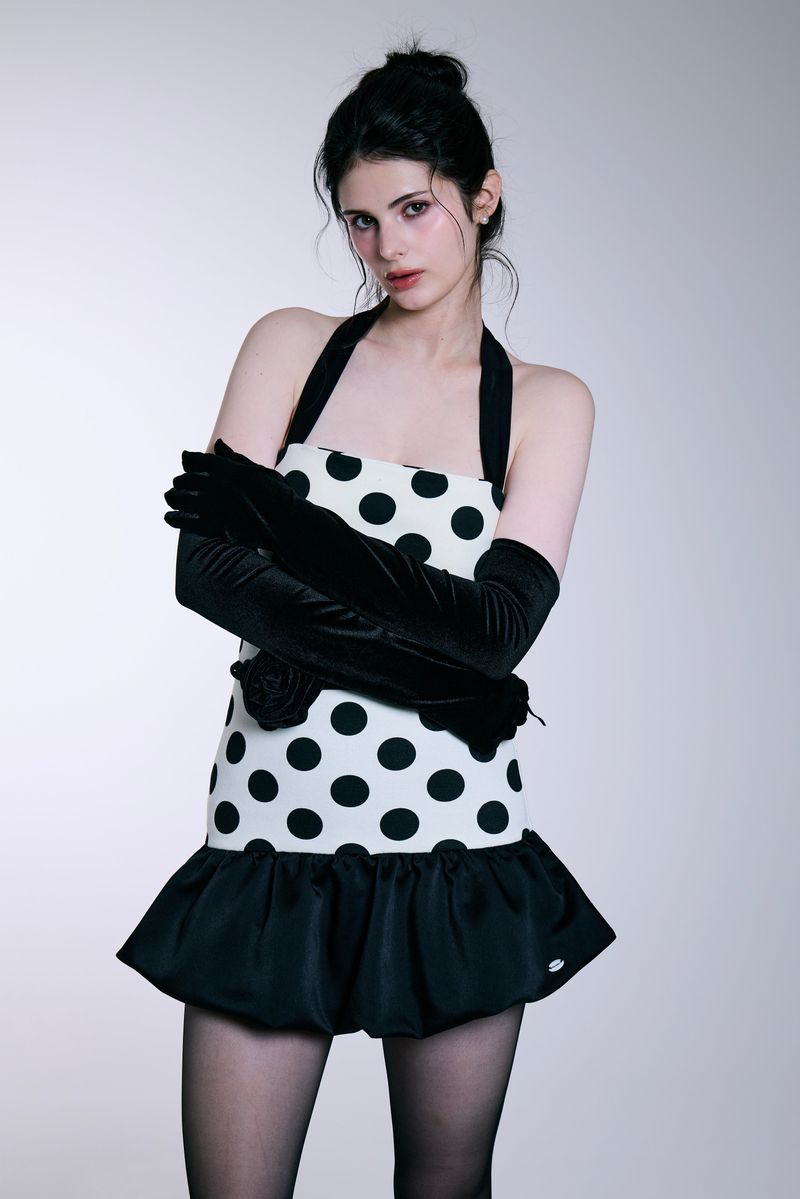 Midnight Bloom Dress (Ivory Dot)