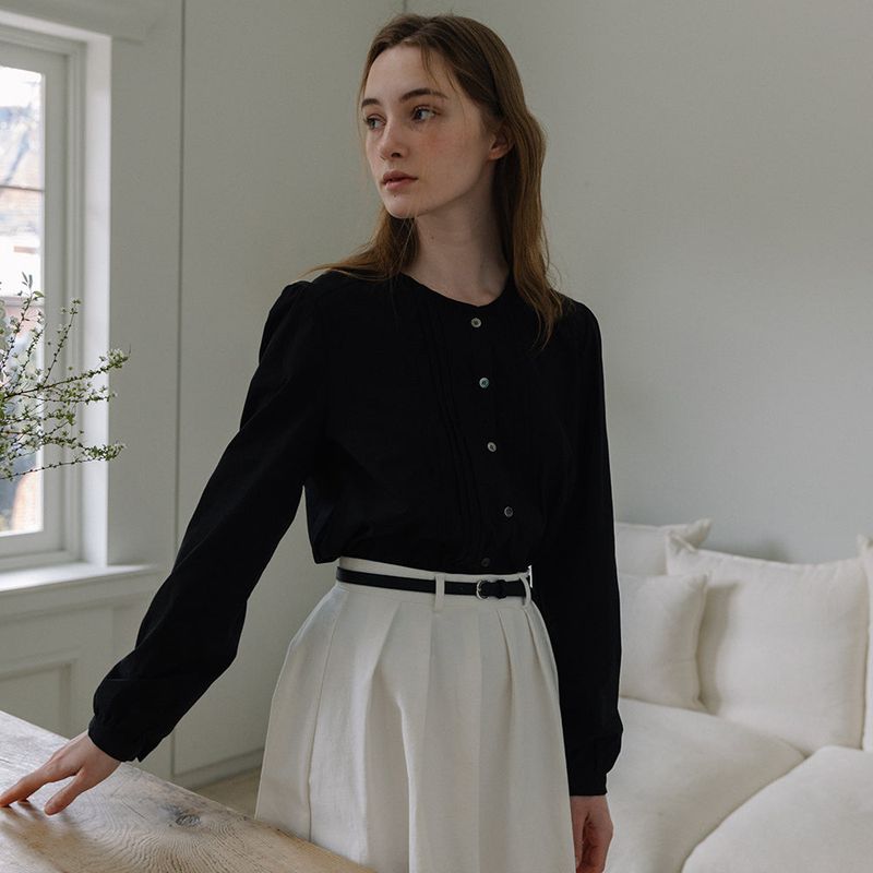 Lace Pintuck Blouse - Black