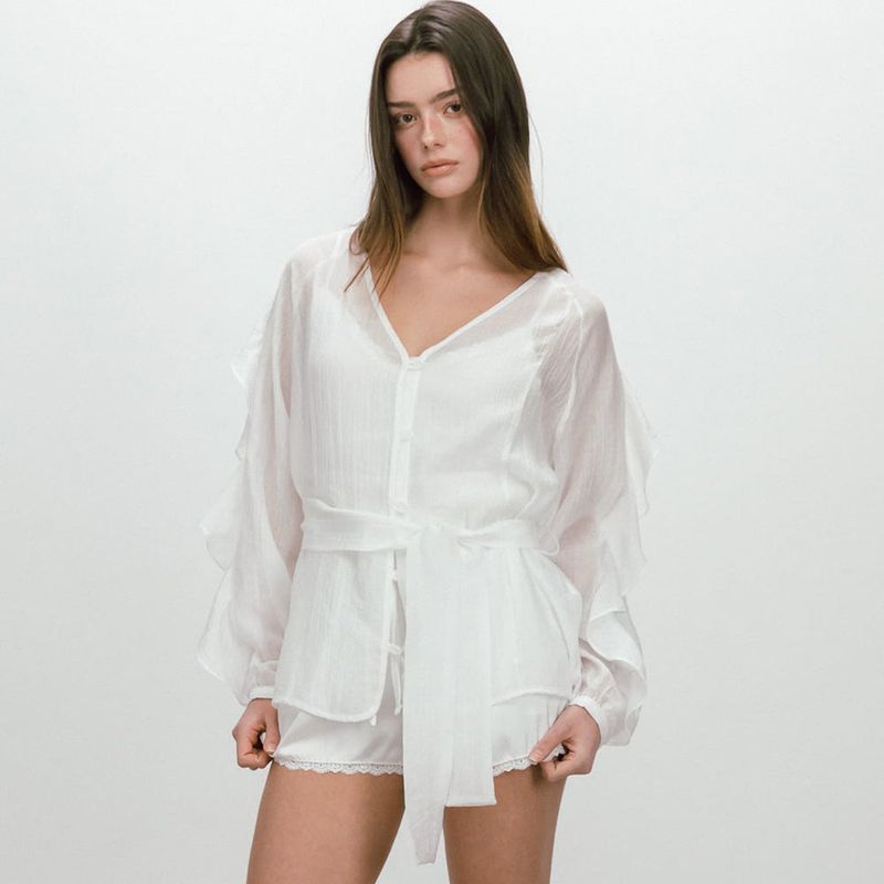 FRILL BELTED BLOUSE / WHITE