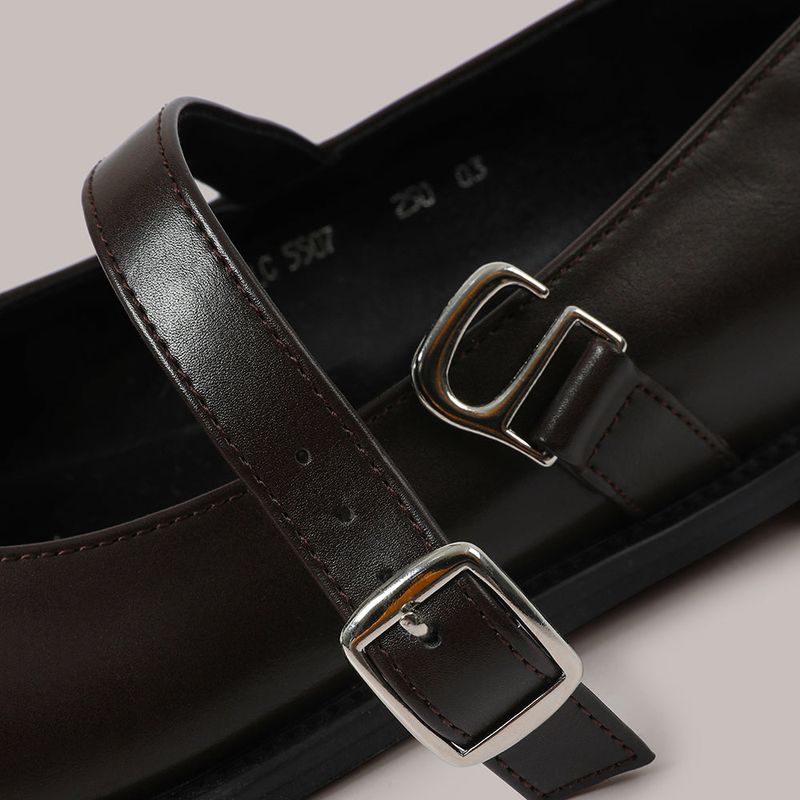 Maryjane Flat Shoes - Brown