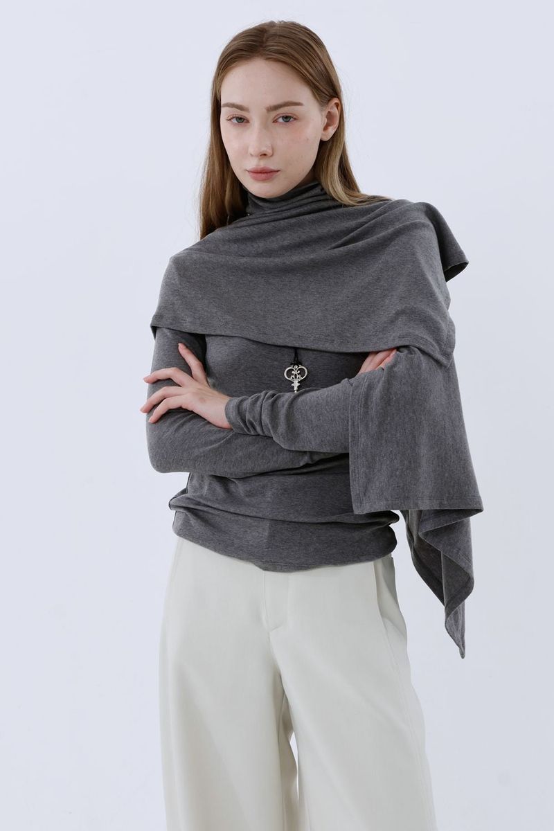 CAPE T-SHIRT COMBI SETUP_CHARCOAL