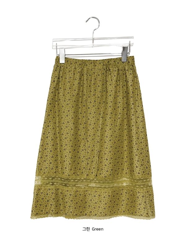 Ekoji Vintage Flower Lace Banding Midi Skirt