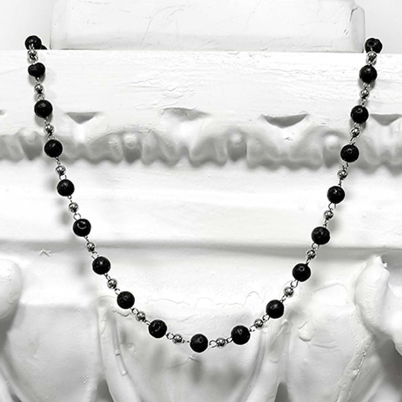ss-Nature beads+ chain necklace_black