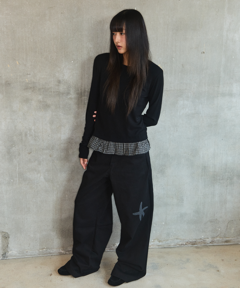 CHECK LAYERED LONG SLEEVE - BLACK