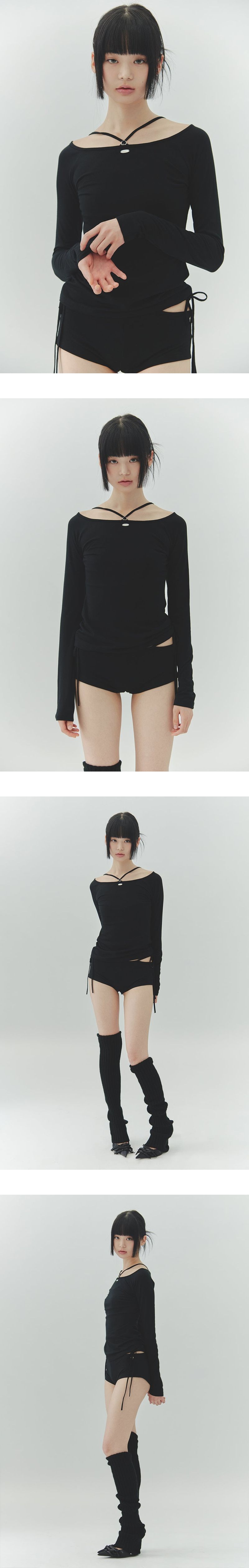 ローワーボートネックトップ ブラック