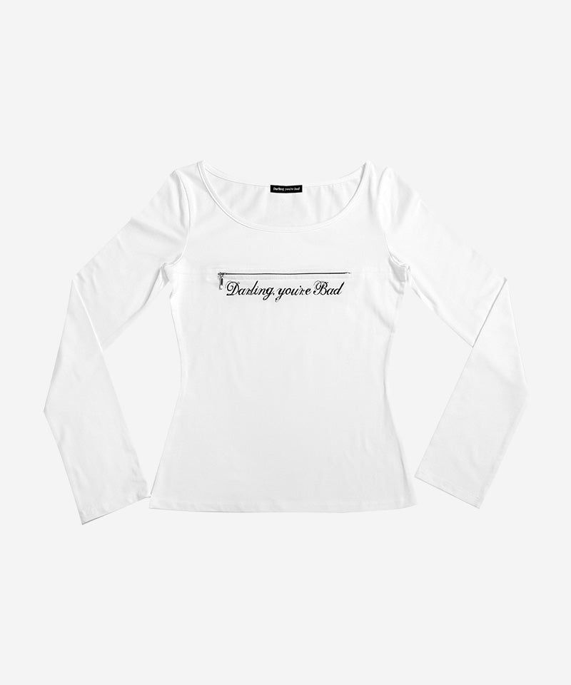 UNZIPPED LOGO T-SHIRT (Cursive ver.) #WHITE