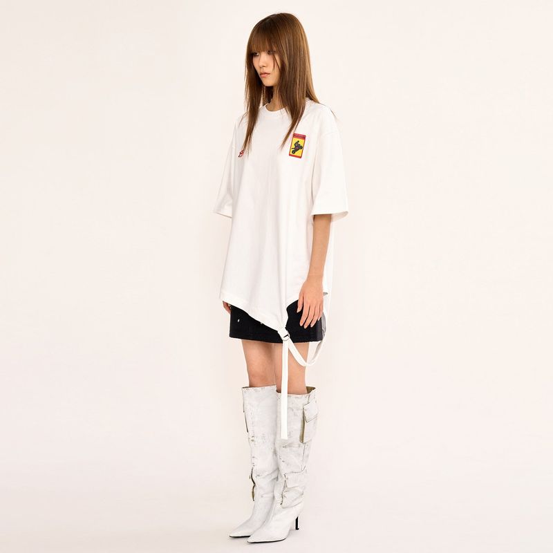 Asymmetric Belt T Shirt - White