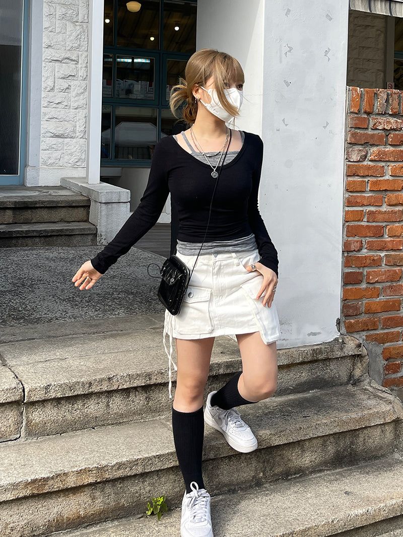 Multi-Unbalanced Pocket String Cargo Mini Skirt
