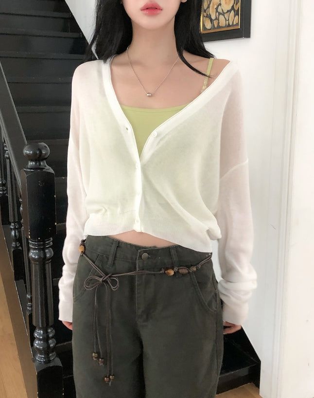 Dearly See-through Deep V-neck Cardigan