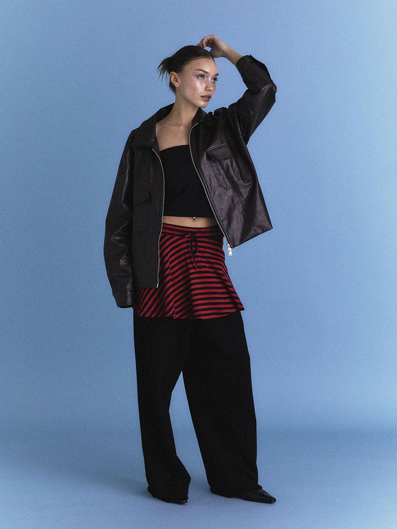 Striped Mini Skirt_Red