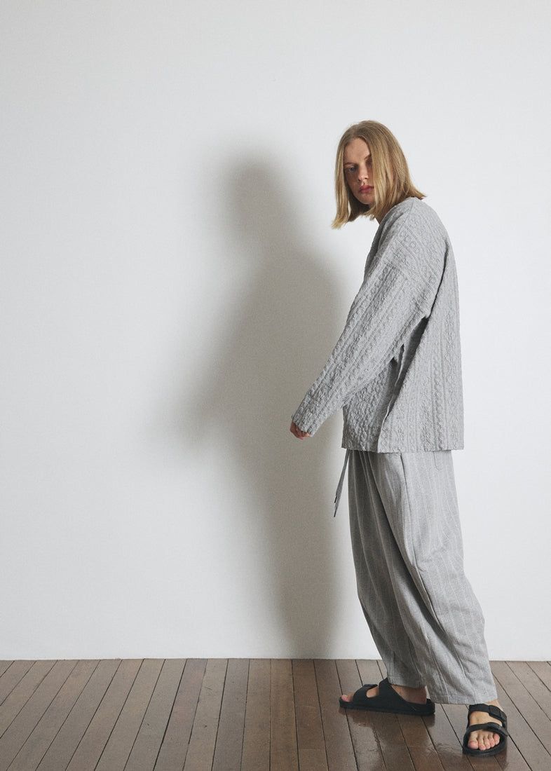 DOTTED-STRIPE BALLOON SWEAT PANTS (Gray)