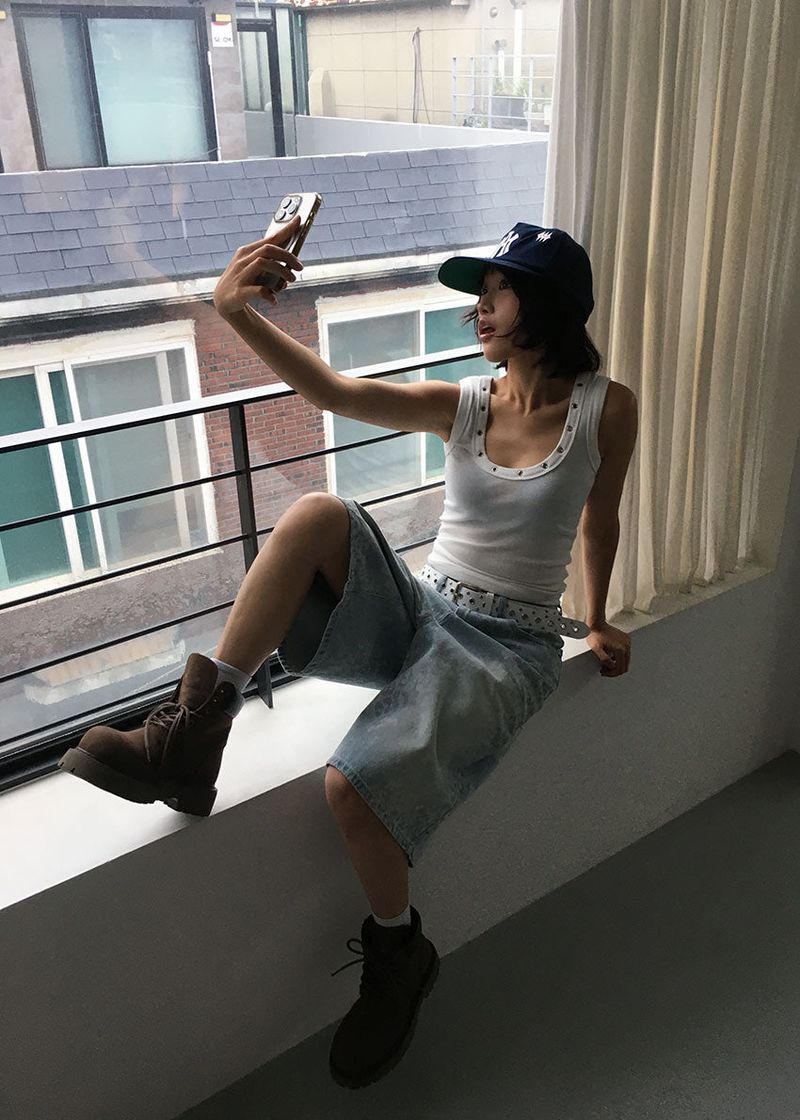 EYELET RIB SLEEVELESS