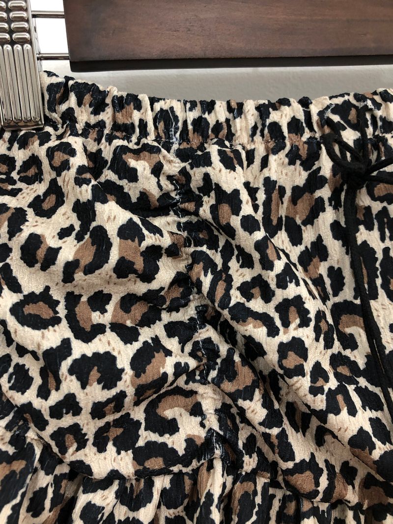 Leopard Shirring Skirt Pants