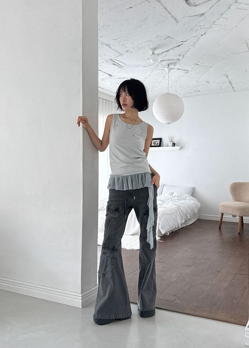 LOW GREY CARGO BOOTS CUT DENIM