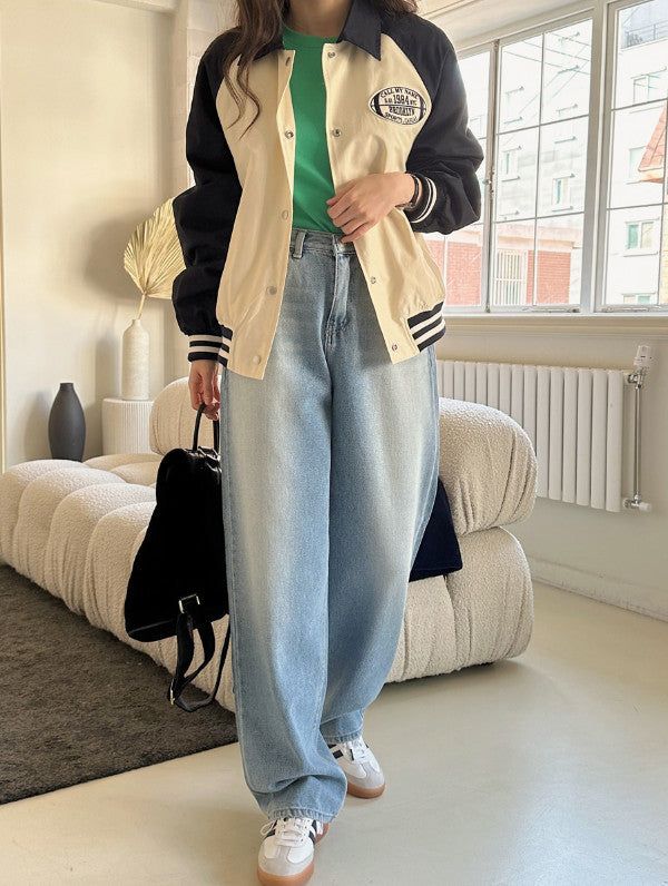 Hip Cat Brush Washed Wide Denim Pants