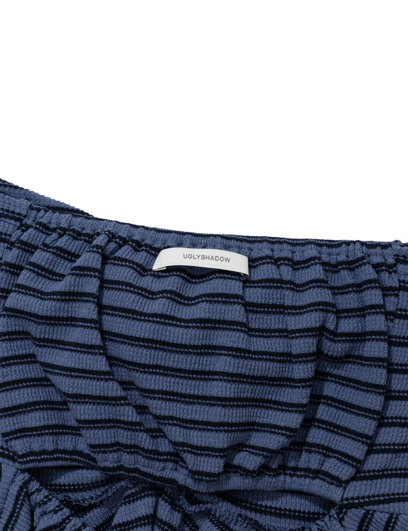 STRIPE SHIRRING FLARE TOP(BLUE)