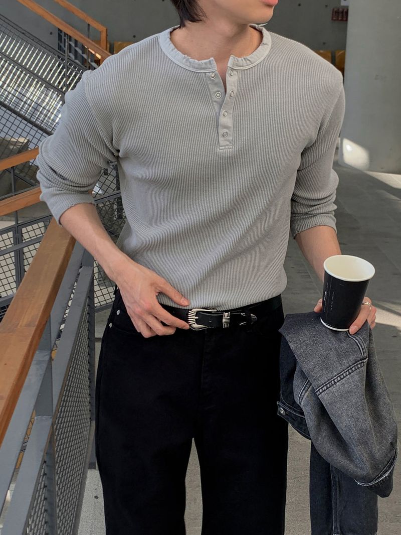 lemenne(ルメンヌ)の「LMN Off 4 Button Muscle Fit Long Sleeve Tee (6 colors)(Tops)」