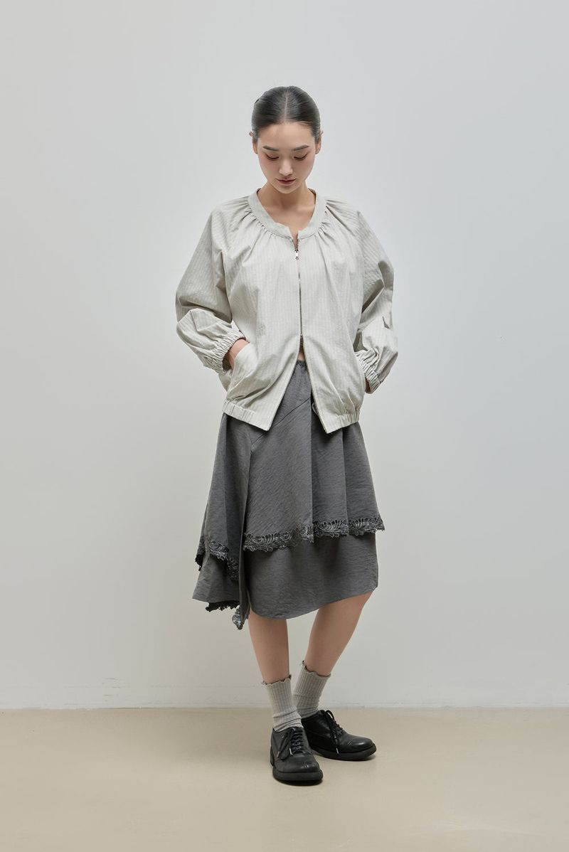 Unbalanced Lace Midi Skirt_Charcoal