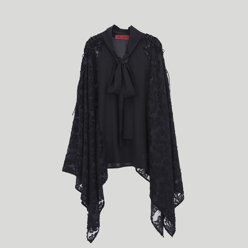 RIBBON TIE CAPE BLOUSE