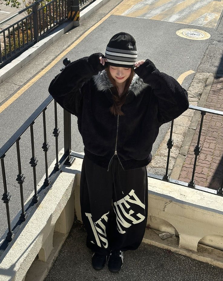 Fame Fleece Raccoon Fur Hooded Zip-Up