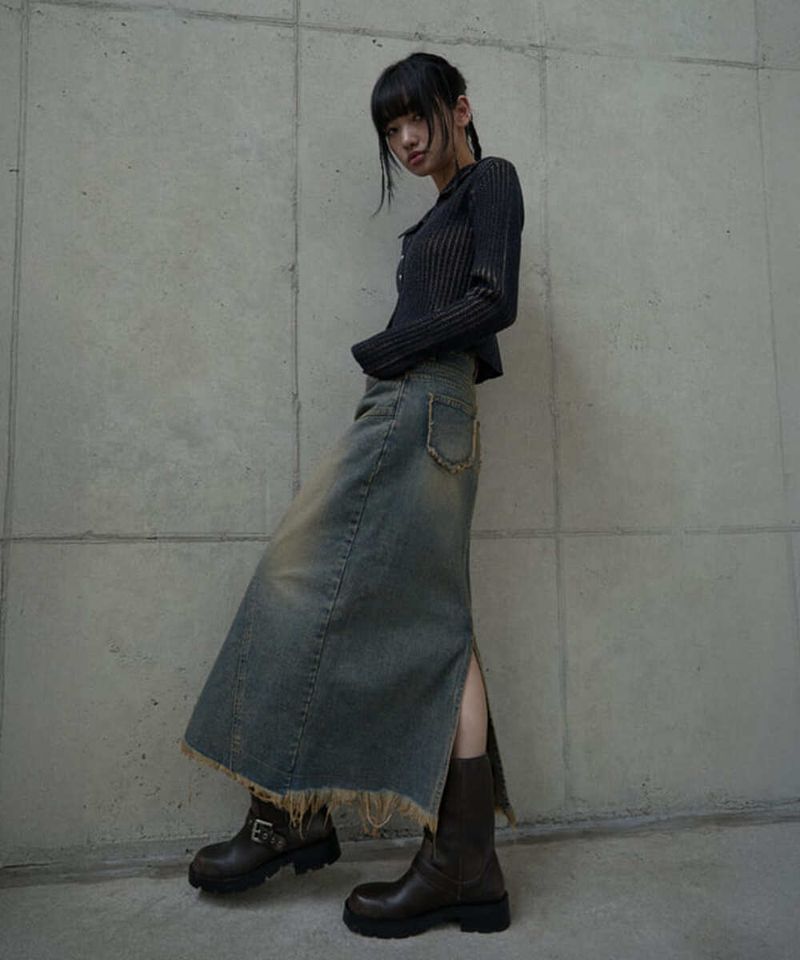 GUBIN(グビン)の「クラックディテールデニムロングスカート(スカート)」